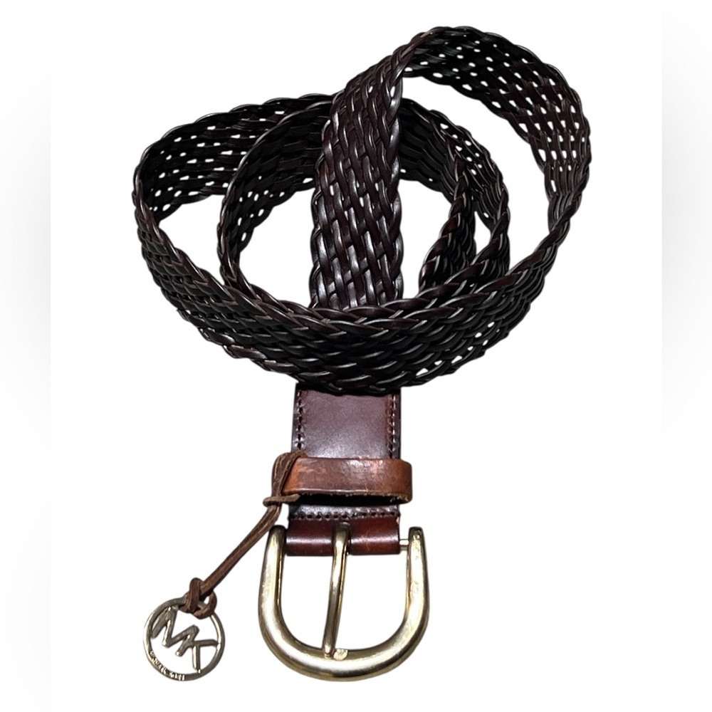 Michael Michael Kors brown woven leather belt with gold buckle